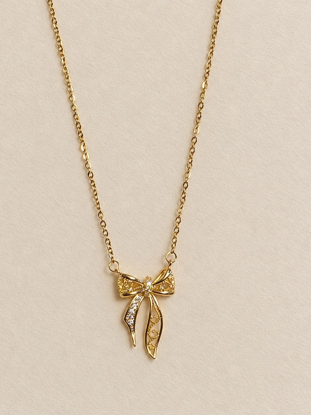 Gold Bow Pendant Necklace - Women Jewelry